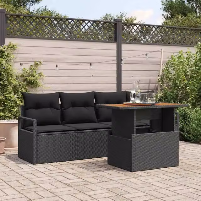 Set Divano da Giardino 5 pz 4-Numero di posti Nero 3349645