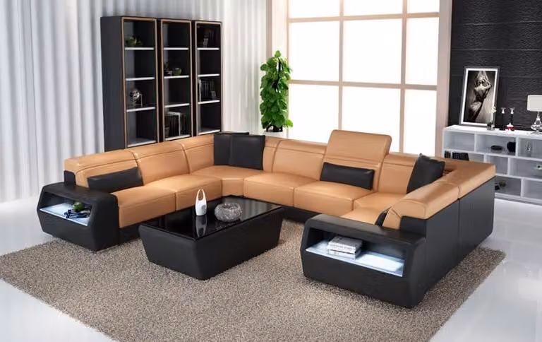 Ecksofa Leder Sofa Couch Polster Eck Sitz Wohnlandschaft Garnitur-U-Form Big xxl