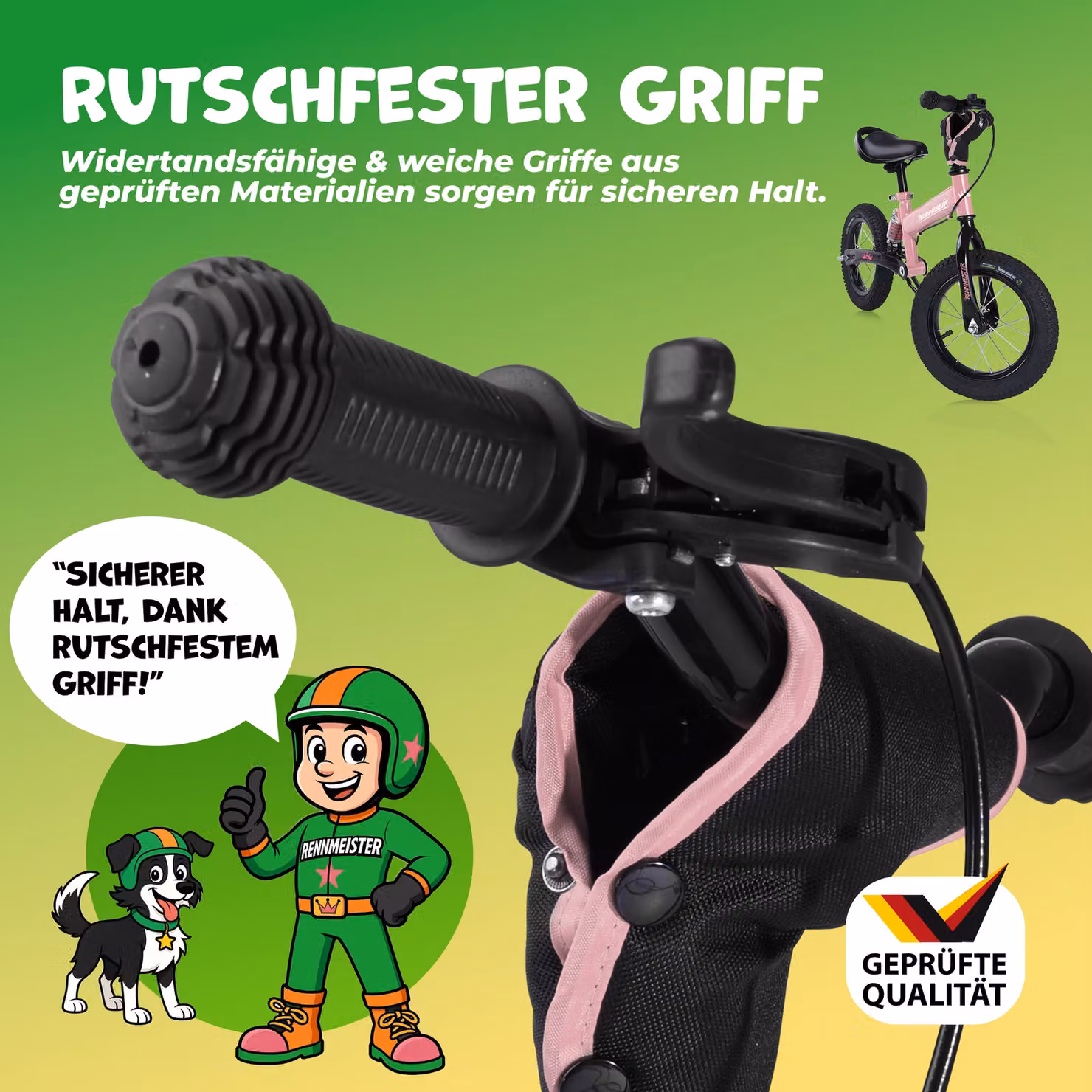Bicicletta da equilibrio Rennmeister per bambini con maniglia di spinta e freno, rosa – 3