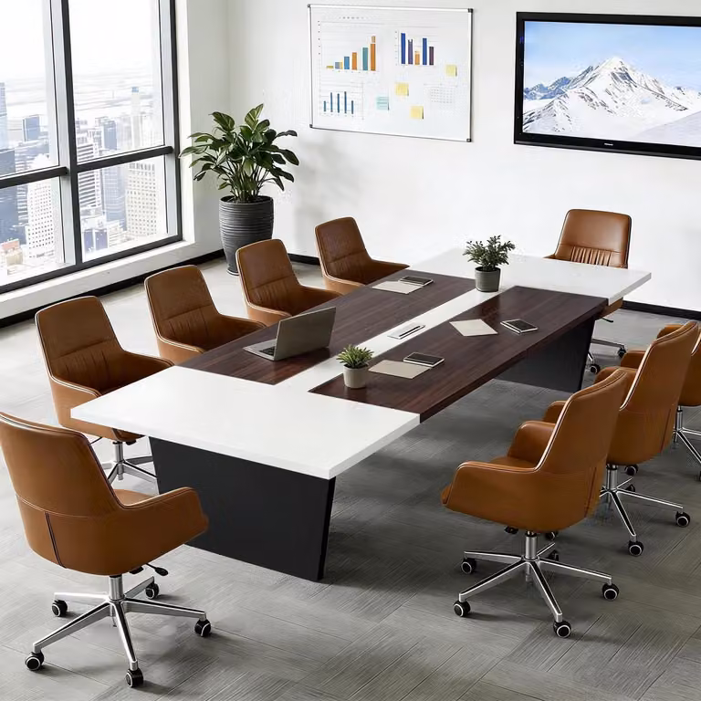 Tavolo da conferenza per ufficio, dimensioni 160x100x74 cm, colore nero/bianco, con piano di 2,5 cm di spessore