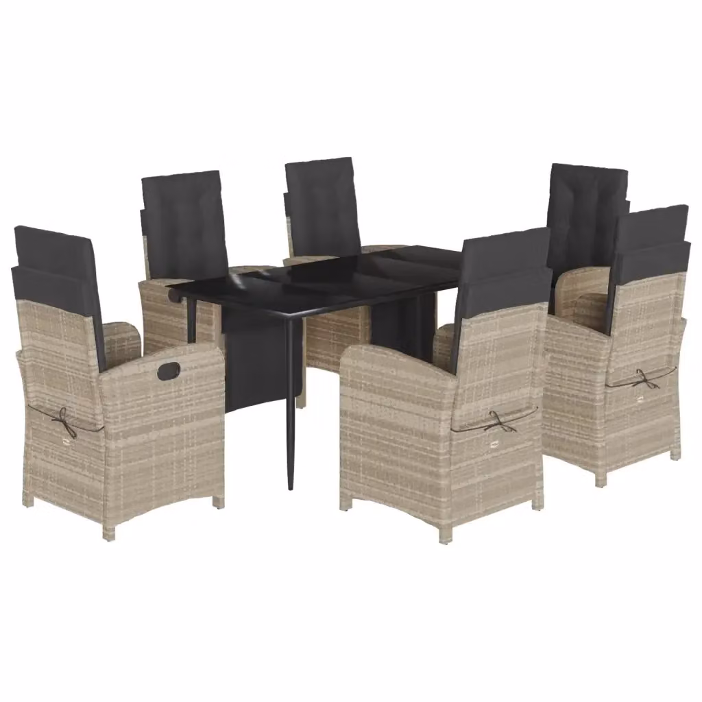 Set da pranzo da giardino VIDAXL in polyrattan con piano in vetro, 7 pezzi, grigio e nero – 2