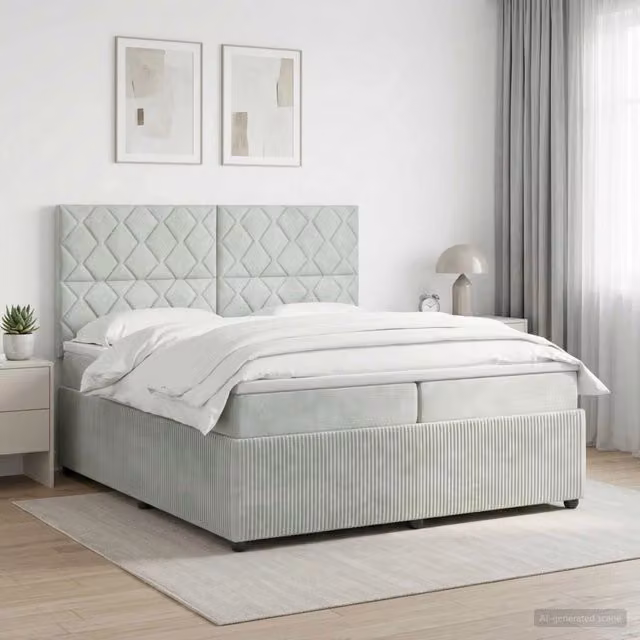 Letto box spring con materasso ibrido vidaXL in tessuto grigio e bianco L/P: 200 x 200 cm