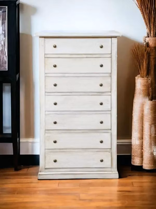 Cassettiera con 7 cassetti in legno stile shabby chic bianco anticato Mobili 2G L: 70 cm, P: 40 cm, H: 120 cm