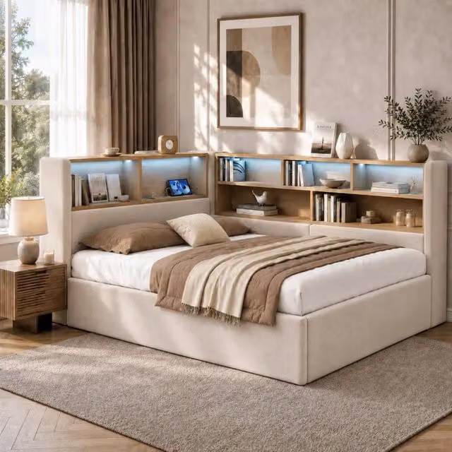 letto imbottito velluto beige 110 x 225 cm