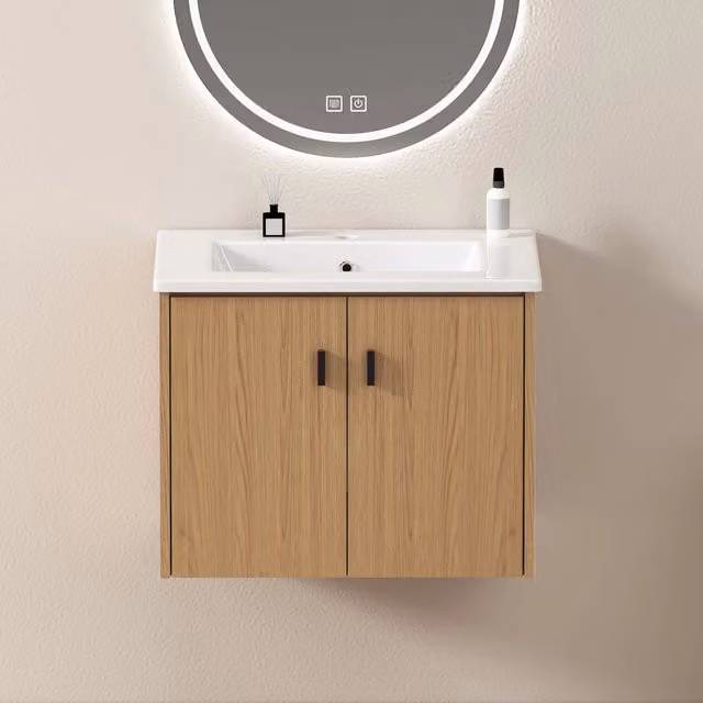 Armadietto Bagno 60cm ¨C MINIMAL ¨C Rovere Chiaro, 2 Ante, Salvaspazio