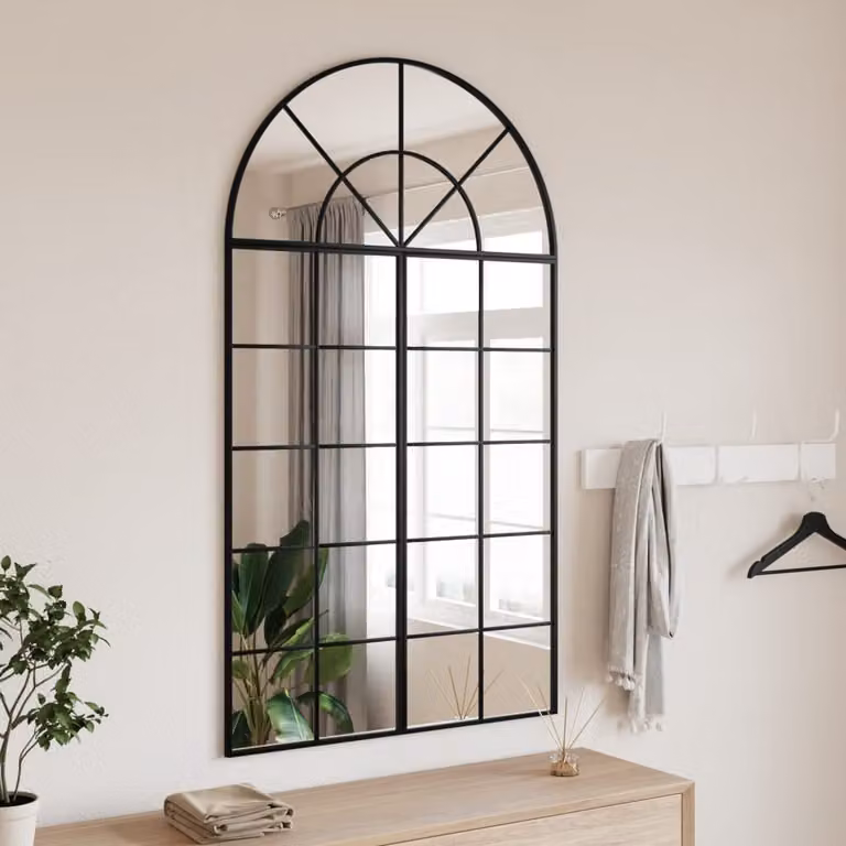 Specchio da parete ad arco vidaXL in ferro e vetro nero L: 80 cm, H: 140 cm