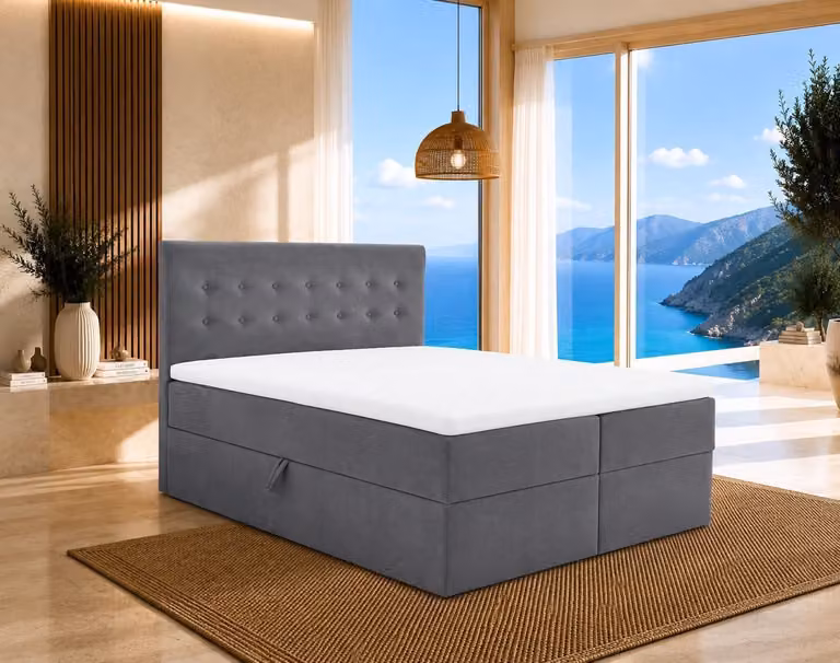 Letto boxspring S-Deluxe 160x200 grigio con contenitore