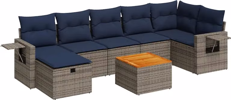 Set Divano da Giardino 8 pz con Cuscini Grigio in Polyrattan
