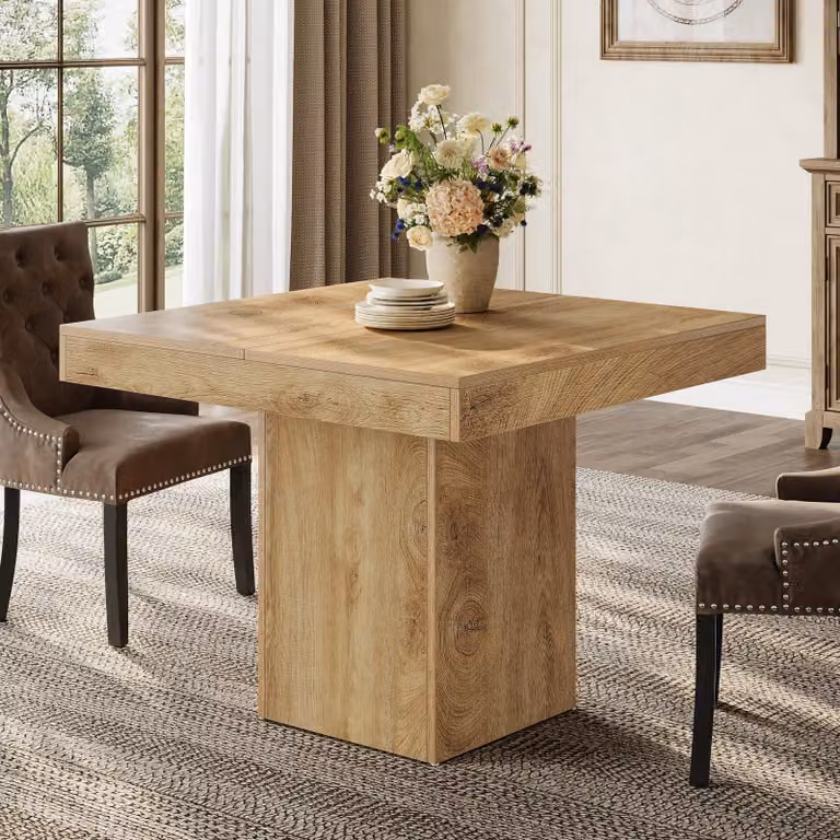 Tavolo da pranzo Tribesigns per 4 persone, 100*100 cm tavolo da pranzo in stile rustico per piccole cucine con robusta base a colonna per cucina, sala da pranzo, natura