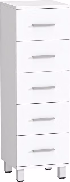 Cassettiera HOMCOM a 5 cassetti in legno FSC per camera da letto e soggiorno, Bianco, L 30 cm x P 30 cm x H 95 cm – 1