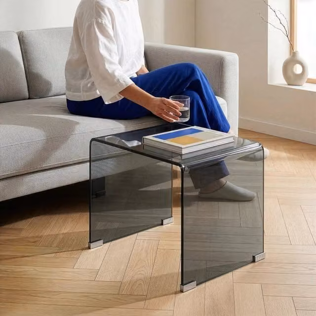 Tavolino da salotto moderno Varlofrek en.casa in vetro grigio L/P/H: 50 x 50 x 50 cm – 1