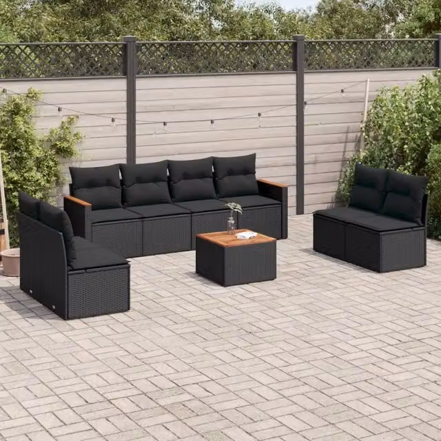 Set Divani da Giardino 9 pz con Cuscini Nero in Polyrattan 3258296