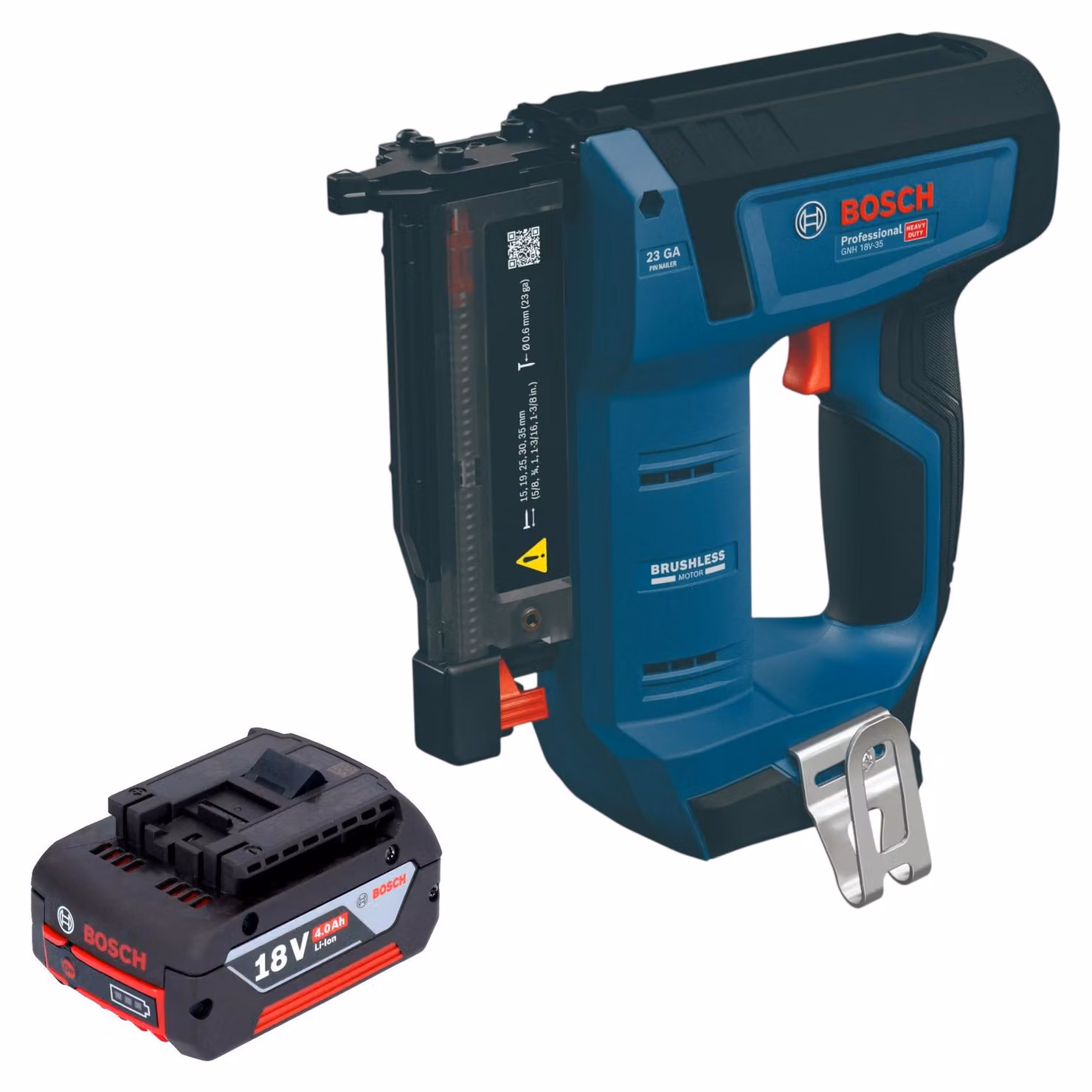Chiodatrice a batteria Bosch GNH 18V-35 18 V 0,6 x 15 - 35 mm Brushless + 1 batteria da 4,0 Ah - senza caricabatterie