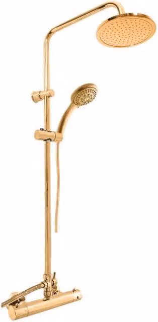 Colonna doccia a parete placcata oro spazzolato con doccetta H. 109 cm