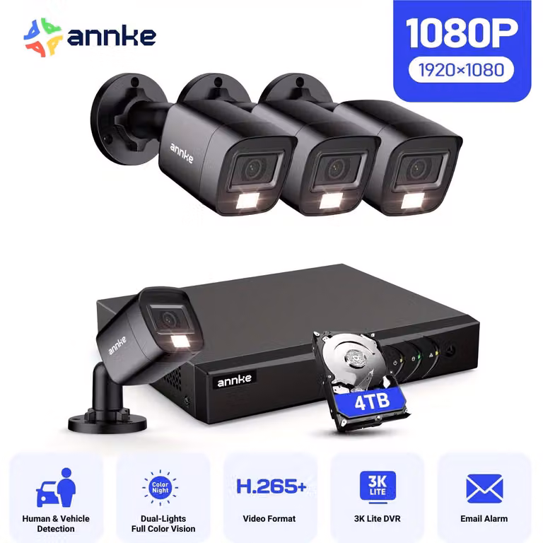 Sistema di videosorveglianza – Telecamera di sicurezza – 8 telecamere 1080P Full HD – Rilevamento tramite intelligenza artificiale e visione notturna