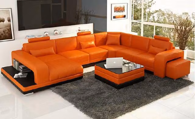 Wohnlandschaft Couch Polster Eck Garnitur Designer Ledersofa Big Sofa Cornol
