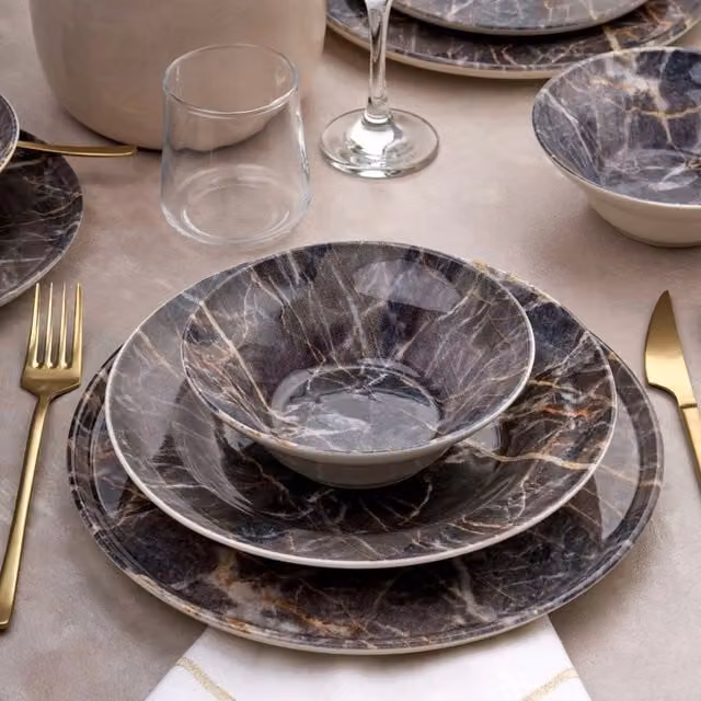 Servizio piatti in ceramica Nitoleme da 24 pezzi, multicolore, adatto a lavastoviglie e microonde