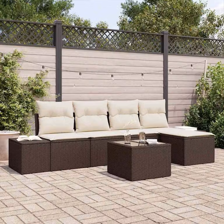 Maison Exclusive - Set di divani da esterno, 6 pezzi, color marrone [Materiale sintetico]: rattan sintetico