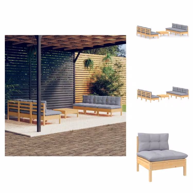vidaXL set da salotto da giardino 7 pezzi con cuscini grigi in legno di pino - Set di mobili da giardino