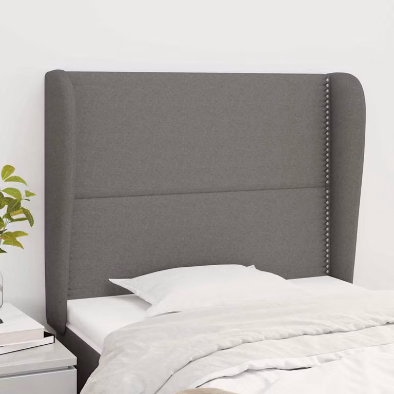 Testiera ad orecchio vidaXL in tessuto grigio con struttura in legno, L: 103 cm, P: 23 cm, H: 118-128 cm
