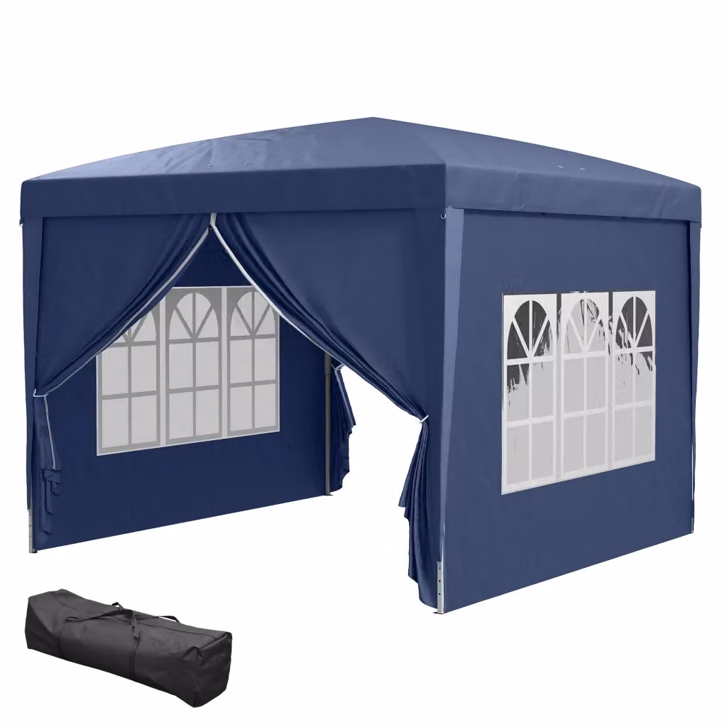 Gazebo Pieghevole XYLO Blu con 4 Pareti Impermeabile e Anti-UV con Borsa L/P: 3 x 3 m – 2