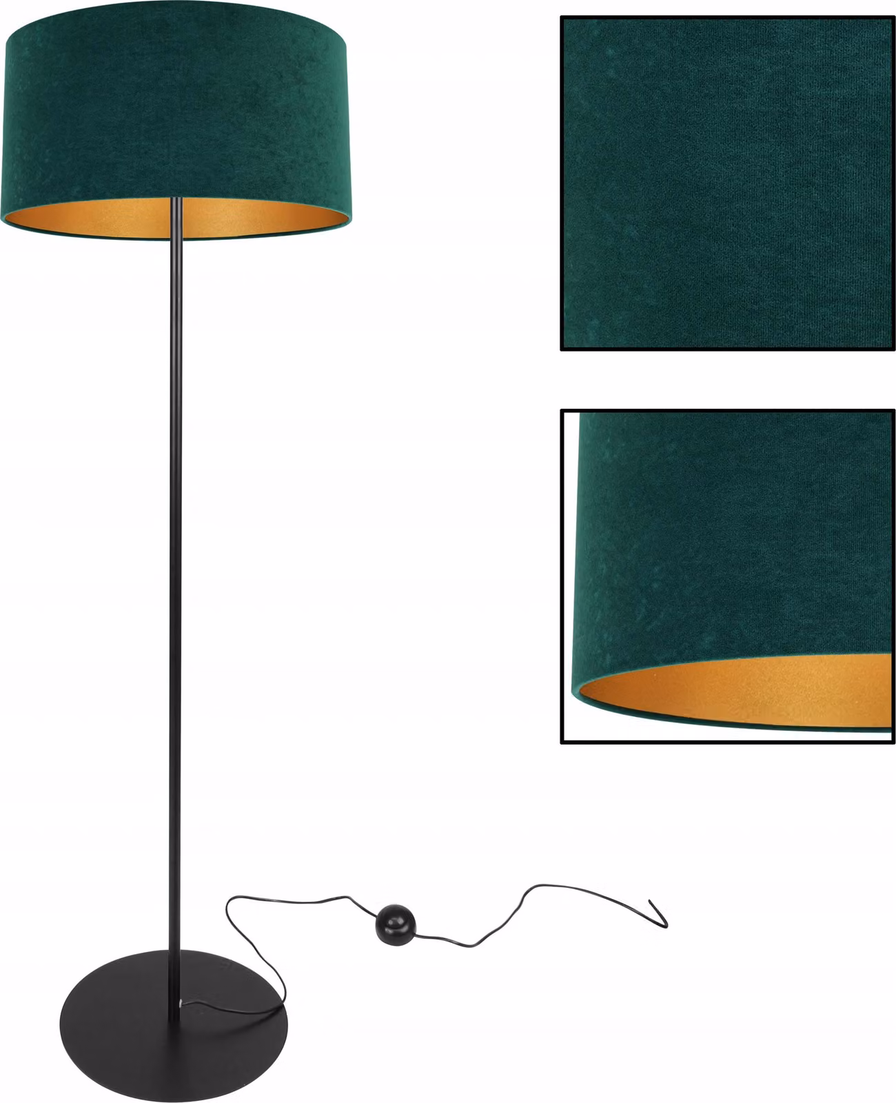 Lampada da terra, treppiede, cromo, paralume in velluto