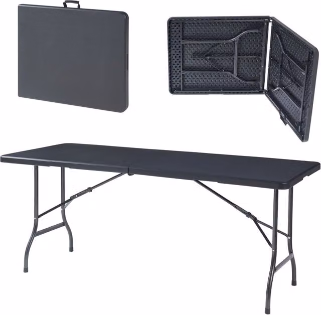 Tavolo pieghevole con piano rettangolare 180 x 75 x 72 cm nero 03_0011090