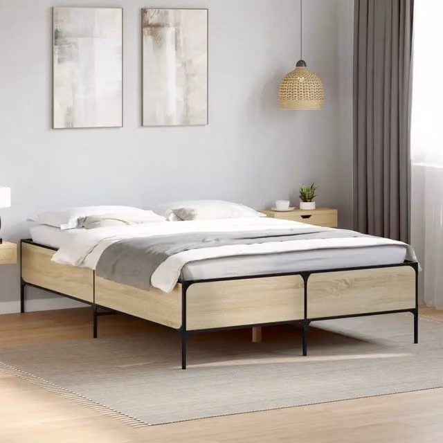 Letto Giroletto vidaXL in Rovere Sonoma e Metallo, L: 138 cm, P: 193 cm
