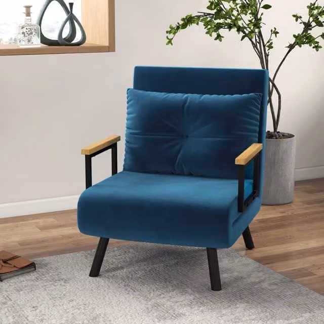 Poltrona Letto Reclinabile REDOM Blu con Cuscino, L: 63 cm, P: 73 cm, H: 81 cm