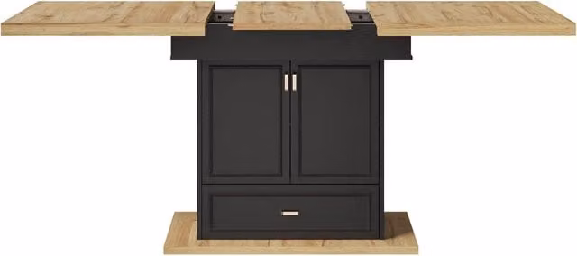 Tavolo da pranzo allungabile in MDF effetto legno 110-140x80x75 cm con contenitori e struttura in metallo