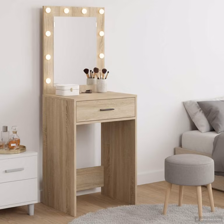 vidaXL Tavolo da Trucco Moderno in Legno e MDF, Colore Marrone e Beige, L: 50 cm, P: 41 cm, H: 135 cm