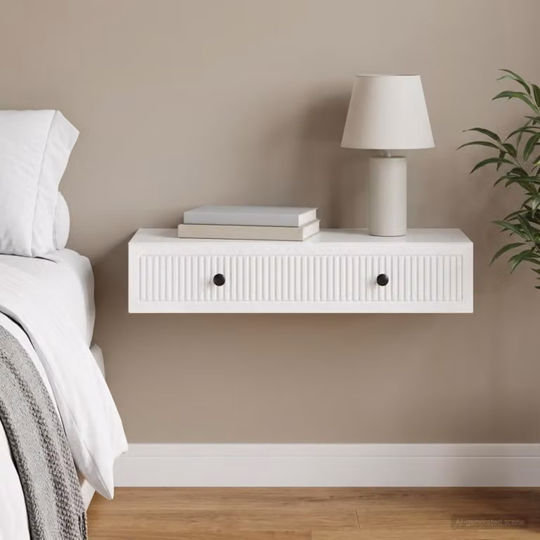vidaXL Tavolino da Parete Laterale Moderno Bianco Lucido L 87,5 x P 34,5 x H 17 cm