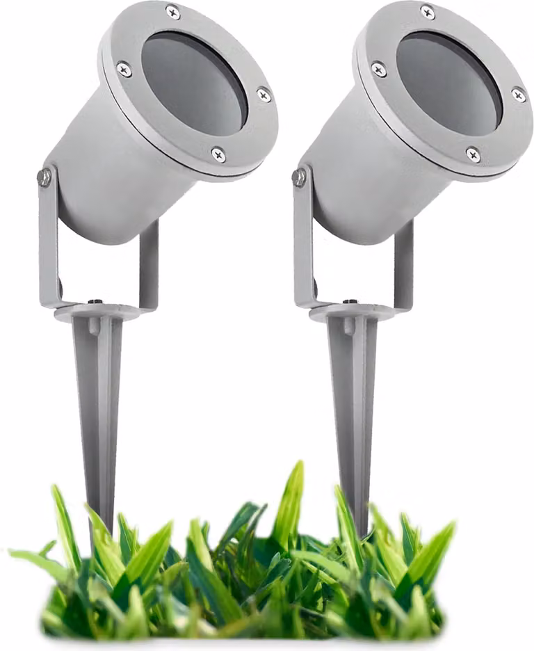 SSC-LUXon 2 luci da giardino con alimentazione in grigio IP65 con cavo 1,8m spina Schuko - Faretto da giardino GU10 per esterno IP65