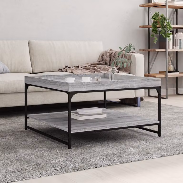Tavolino da soggiorno vidaXL in stile industriale, Grigio, L 80 x P 80 x H 45 cm, in legno e metallo