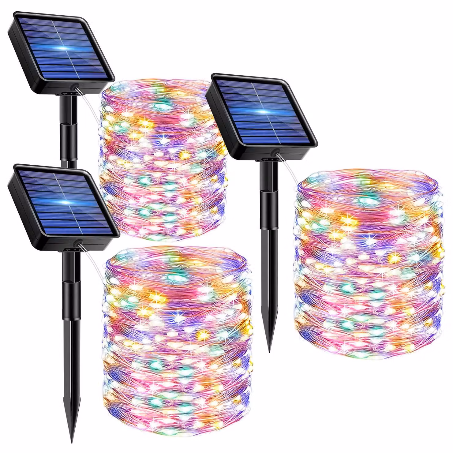 Set di 3 catene luminose solari, lunghezza 15 metri, 150 LED, grado di protezione IP65, multicolore