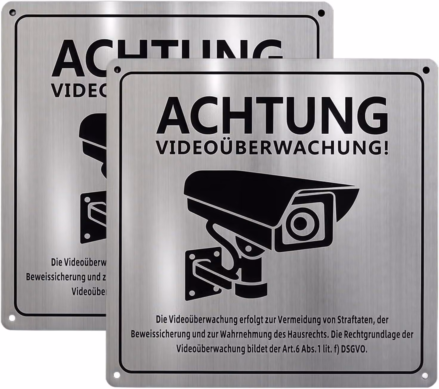 Set di cartelli per videosorveglianza, 2 pezzi, 15x15 cm, adesivi, per interni ed esterni
