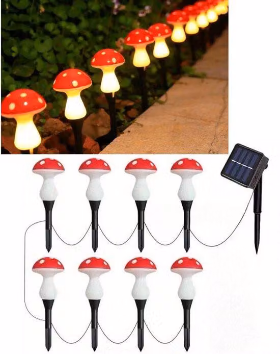 Lampada solare a forma di fungo - Illuminazione per il prato - Lampade solari decorative - Illuminazione per esterni per vialetti - Lampada impermeabile con 8 modalità di illuminazione - Illuminazione per esterni per vialetti, prati, giardini e decorazion