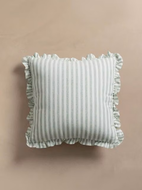 Cuscino quadrato a righe Rims Kenay Home, verde e bianco, in cotone, 43 x 43 cm