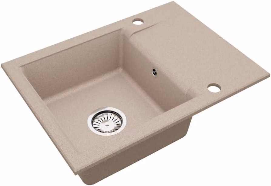 VBChome Lavello in granito beige 59 x 44 cm Lavello da incasso a vasca singola Reversibile Macchiettato Lavello facile da pulire con sifone Ideale per cucine piccole