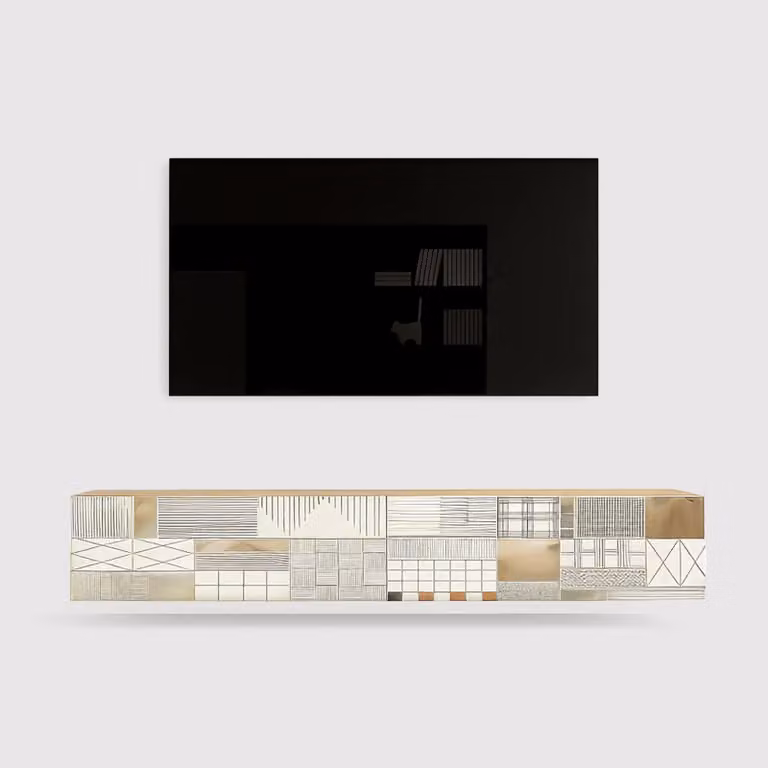Kasuri - Mobile TV sospeso moderno con 2 ante decorate
