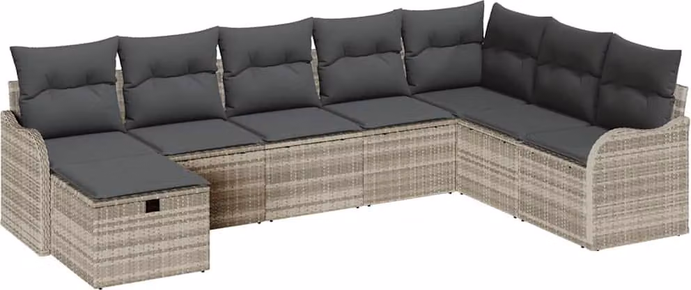 Set Divano da Giardino 8 pcs Grigio chiaro Poly Rattan