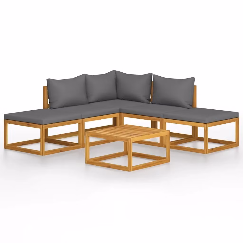 vidaXL Set Divani da Giardino 6 pz in Legno di Acacia con Cuscini Grigio e Marrone – 2