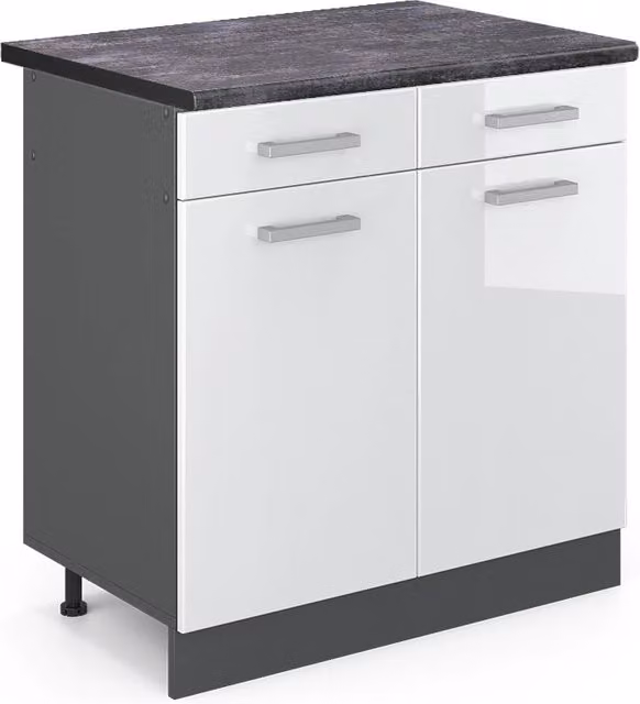Mobiletto base per cucina R-Line Bianco lucido/Antracite 80 cm, PL Antracite Vicco