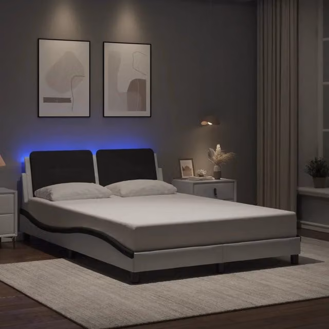 Giroletto con LED senza Materasso-Struttura Letto Zadar Bianco e Nero 120x200 cm