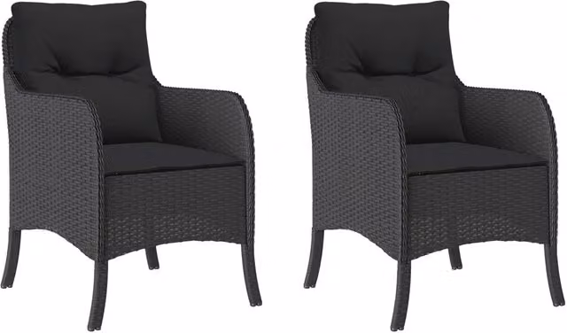 Sedie da Giardino con Cuscini 2 pz | Sedie da Esterno Nere in Polyrattan