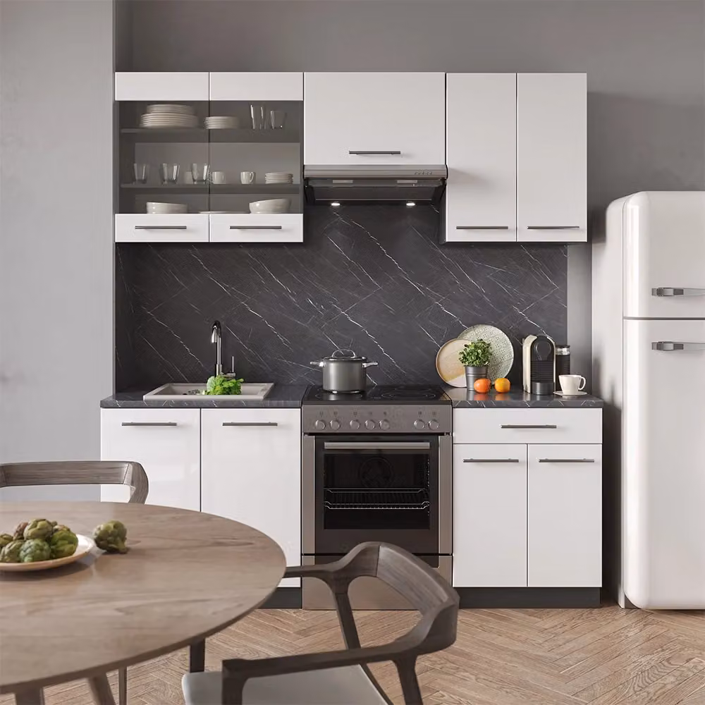 Cucina componibile moderna Vicco Fame-Line Bianco lucido e Antracite L: 200 cm – 2