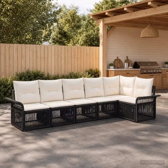 Set Divano da Giardino 6 pz Nero polyrattan 3434833
