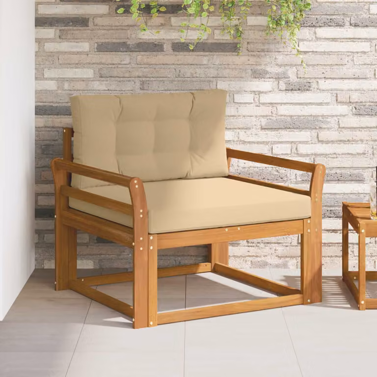 Divano centrale da esterno vidaXL in legno di acacia naturale con cuscini beige per giardino e terrazzo
