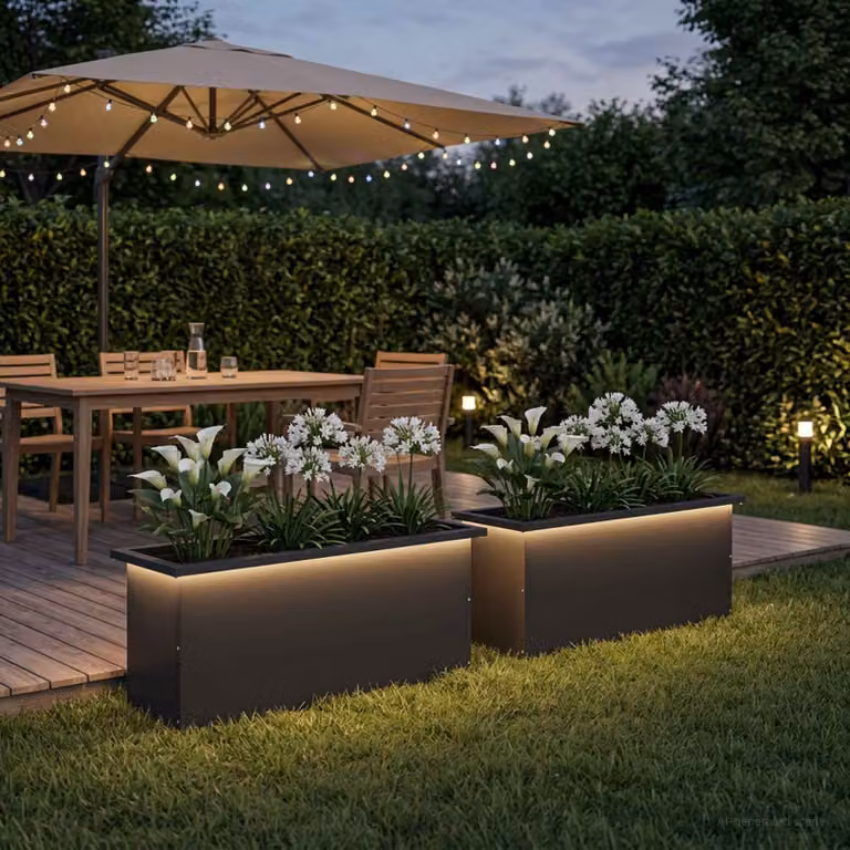 Set di 2 fioriere da giardino vidaXL con LED in acciaio nero L 100 x P 30 x H 30 cm