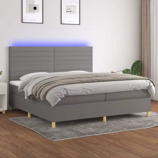 Letto a Molle Materasso e LED Grigio Scuro 200x200cm in Tessuto 3135542